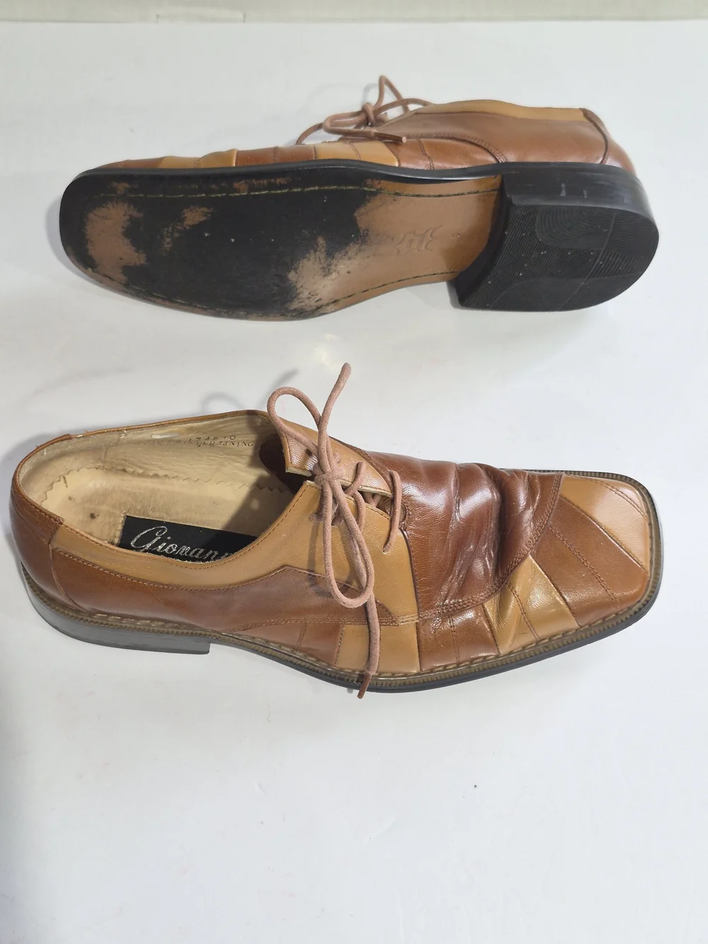 Giovanni Men's Two-Tone Brown Leather Lace-Up Dress Shoes Size 9